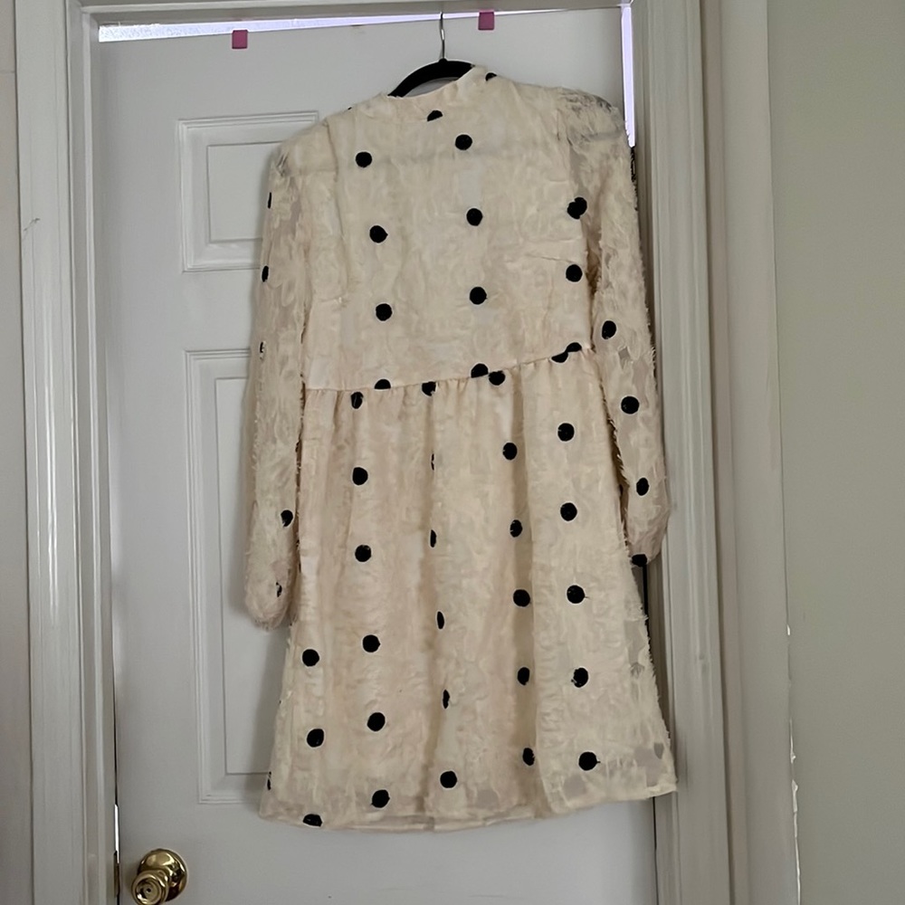 NWOT! Fuzzy cream dress with black polka dots!